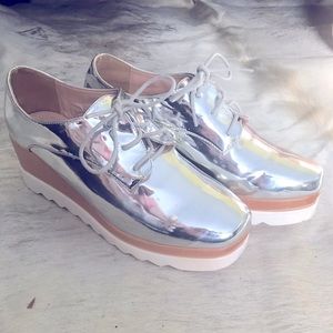 Chase + Chloe Silver Platform Brogues, worn 1x very briefly, in great condition